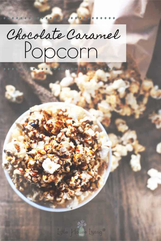 We love to enjoy popcorn as a snack, but this Caramel Chocolate Popcorn takes this ordinary treat to a whole new level. Covered in caramel and warm chocolate, everyone will want some! #popcorn #chocolatepopcorn #caramelcorn #chocolatecaramelpopcorn #delicious 