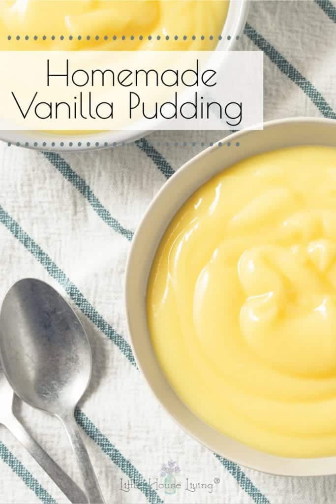 Has making a homemade Vanilla Pudding recipe been on your to-list for a while now? It's time to jump right in and enjoy this simple treat! Serve in a bowl or with some homemade Vanilla Wafers. Either way, this is a deliciously frugal treat! #vanillapudding #homemadepudding