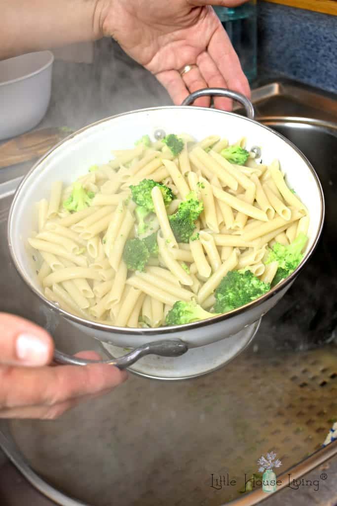 Drained Broccoli and Noodles