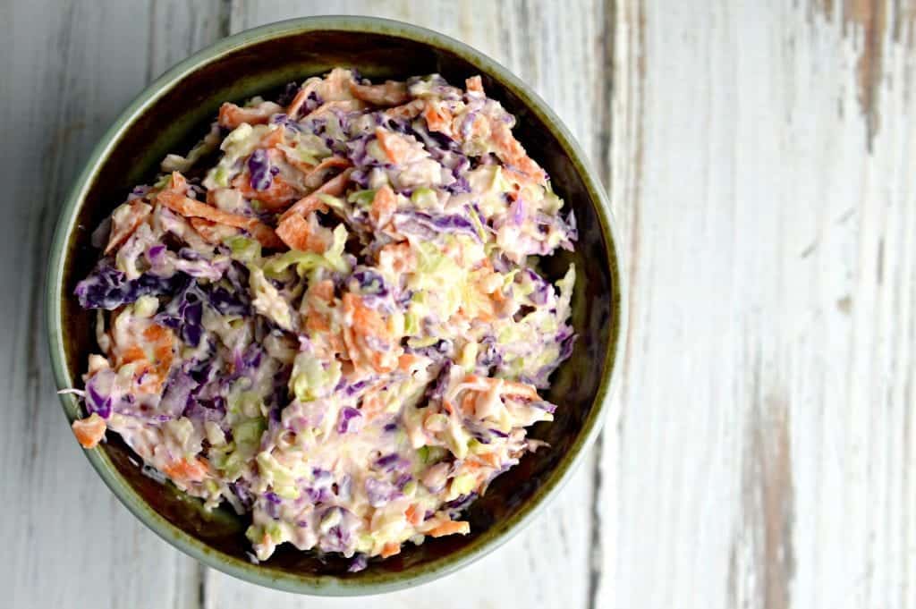 a bowl of homemade coleslaw