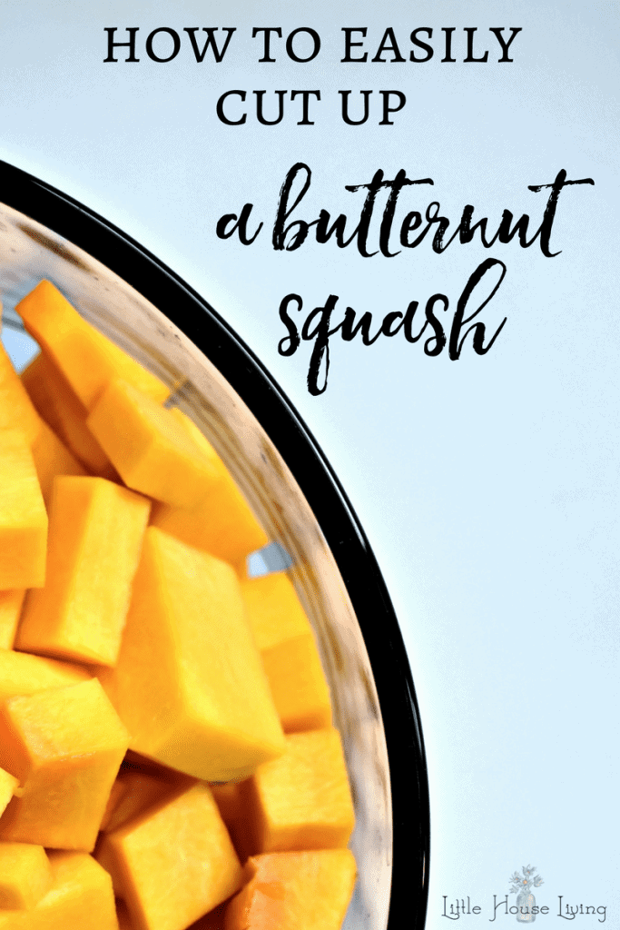 A large butternut squash can be intimidating...learn how to cut butternut squash easily to make diced squash for soups or roasting, in just 5 minutes! #howto #butternutsquash #howtocutbutternutsquash #usingbutternutsquash #wintersquash