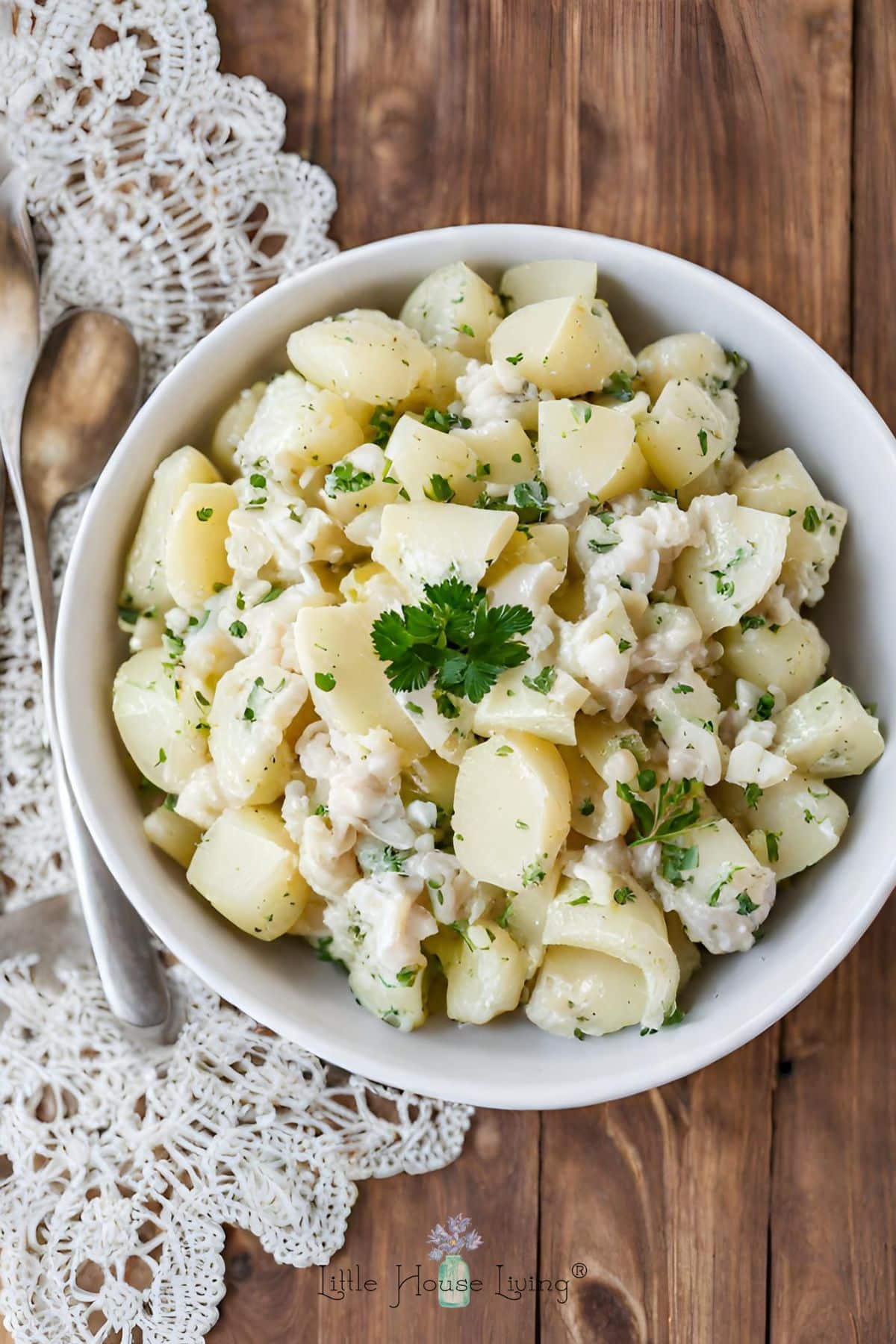Potato Salad in a white bowl.