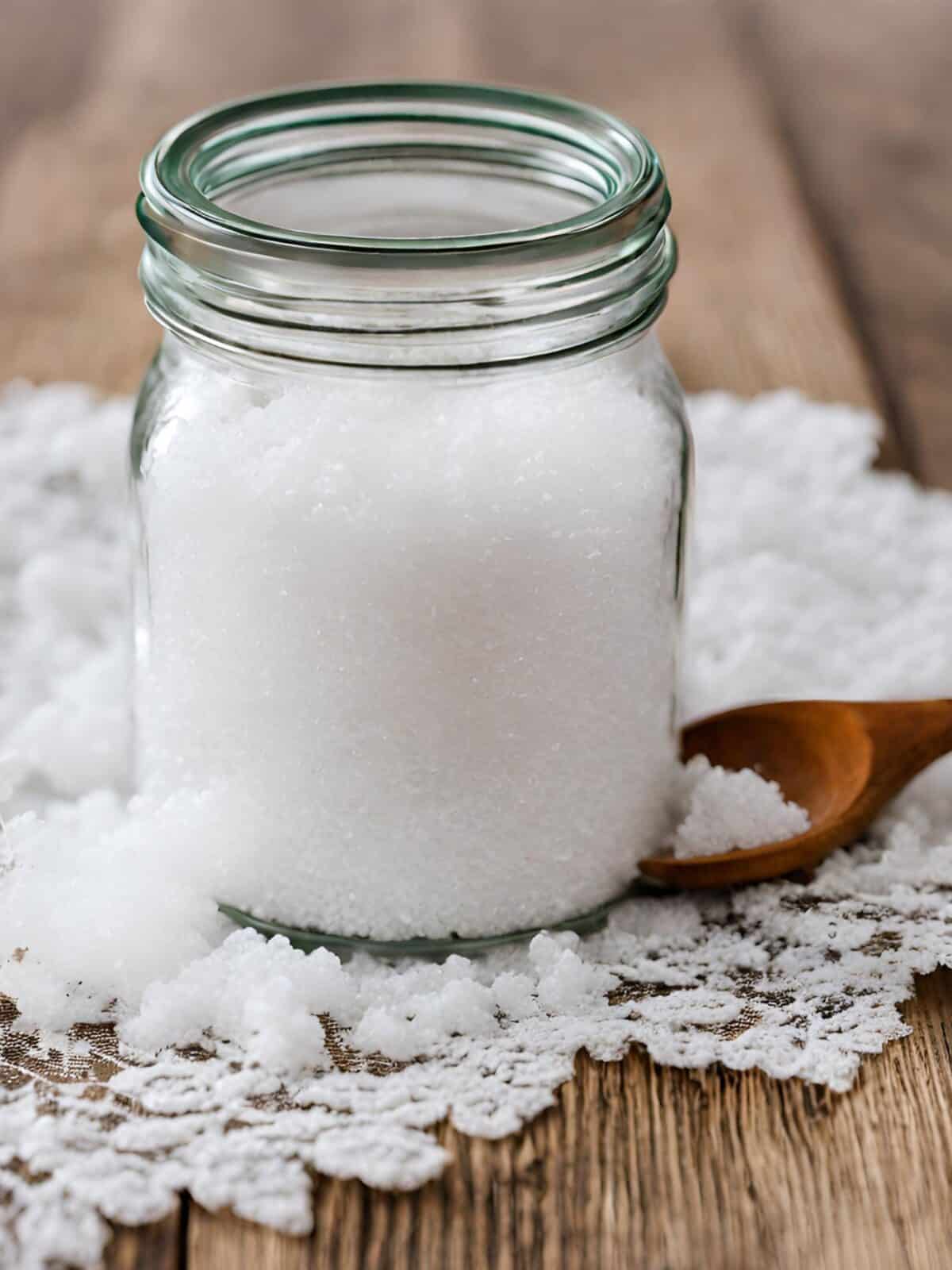 Epsom salt in a jar with a wooden spoon