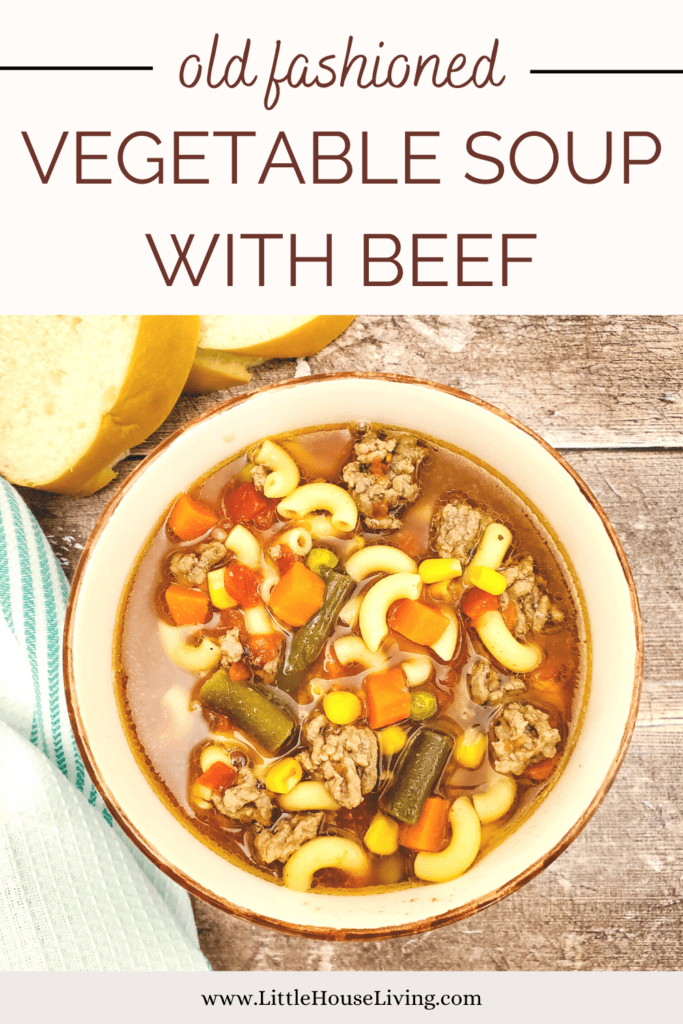 Looking for a simple soup that you can make in the slow cooker or on the stove top? This Old Fashioned Vegetable Soup with ground beef is a great frugal meal to feed your family this winter!
