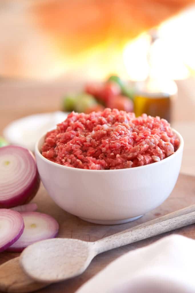 Raw Ground Beef in a Bowl