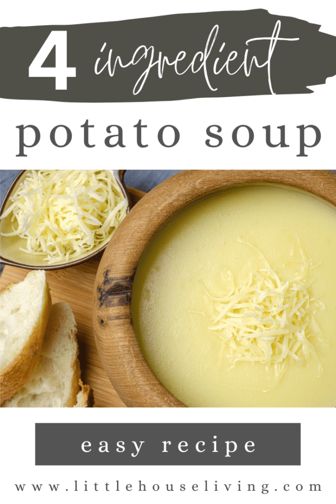 This simple 4 Ingredient Potato Soup recipe is easy to make and can be made in the slow cooker or on the stove for a filling meal. You can add more to the recipe to customize the flavor profile or leave it simple for a frugal dinner.