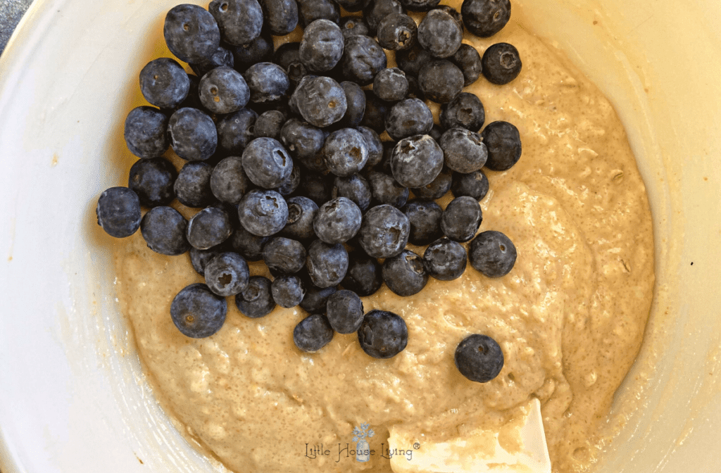Adding blueberries into muffin batter