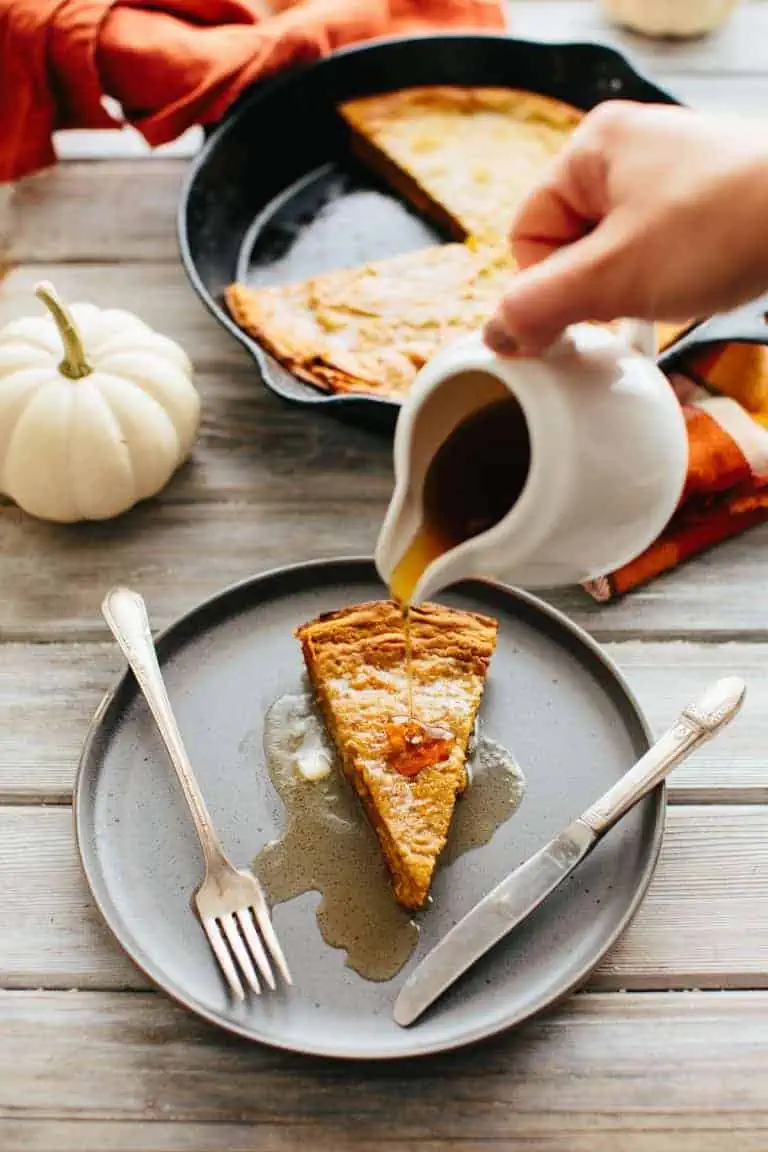 Oatmeal Pumpkin Dutch Baby Pancake with maple syrup