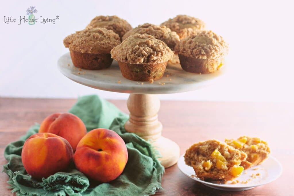 Peach Muffins on a cake stand
