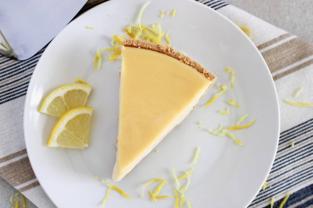 a slice of old fashioned lemon icebox pie