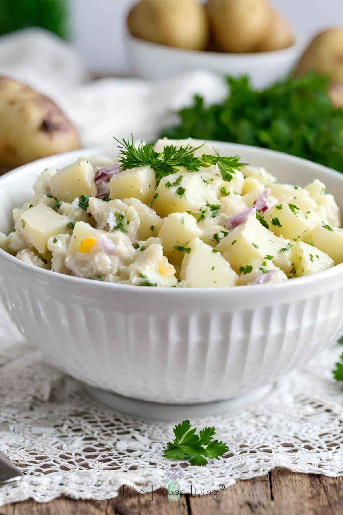 a bowl of old fashioned potato salad