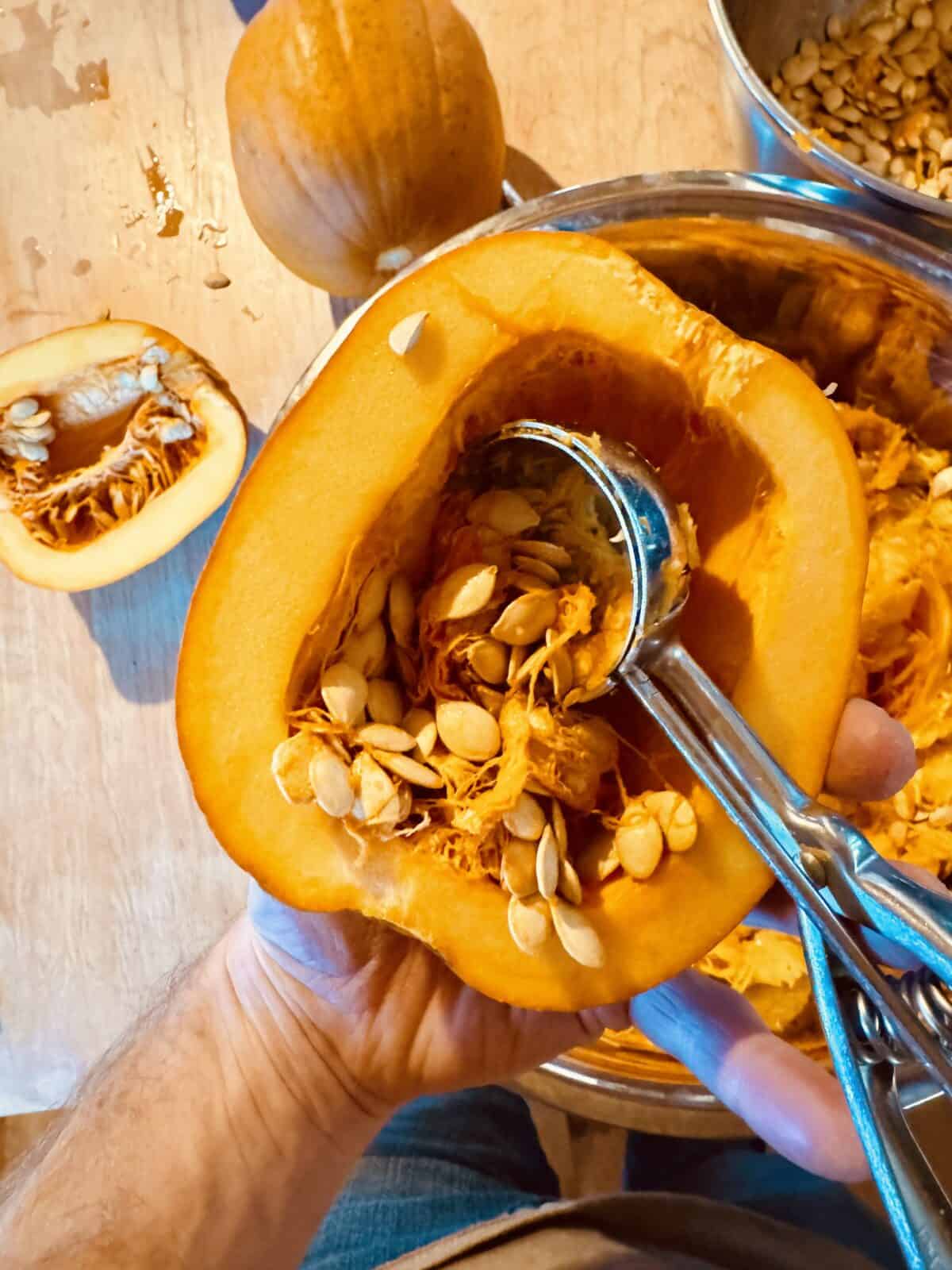 scooping out pumpkin
