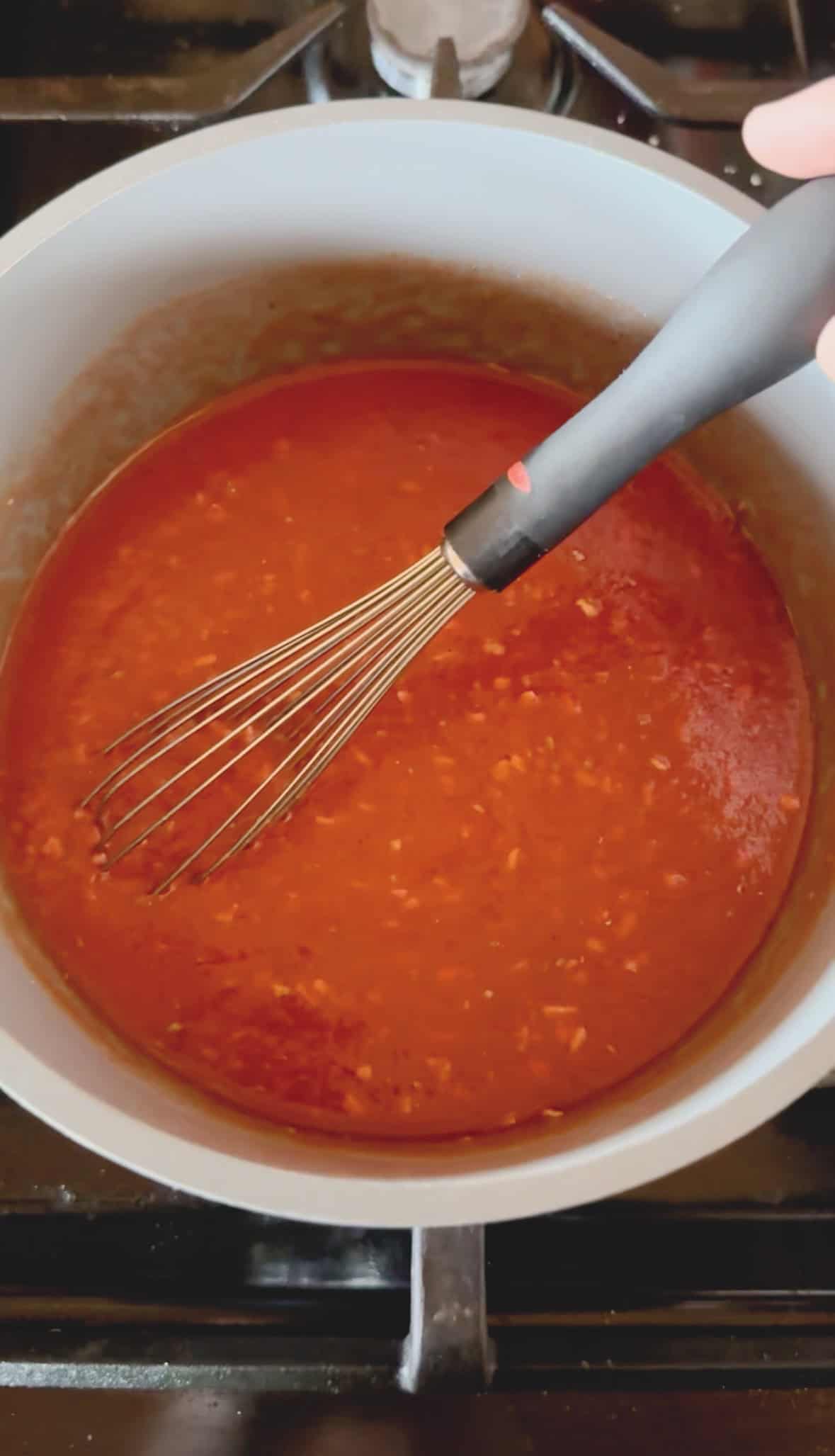 tomato gravy in a saucepan