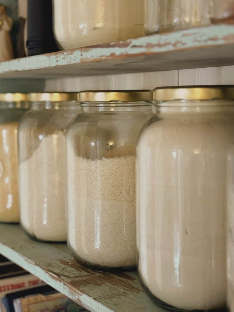 flours on glass jars on the shelf