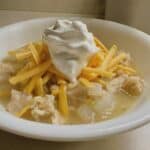 finished bowl of white chicken chili