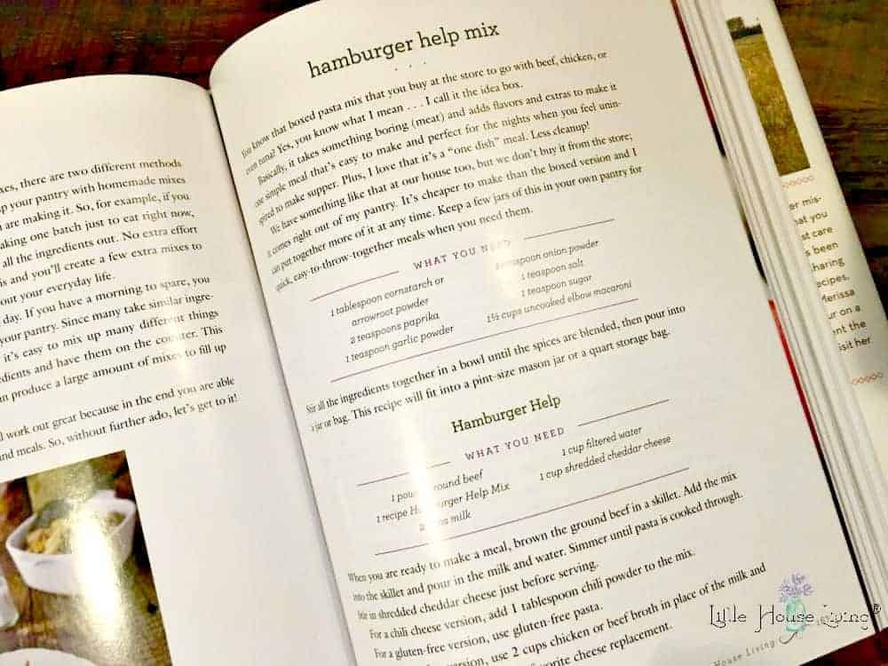 Homemade Hamburger Helper mix in a cookbook spread