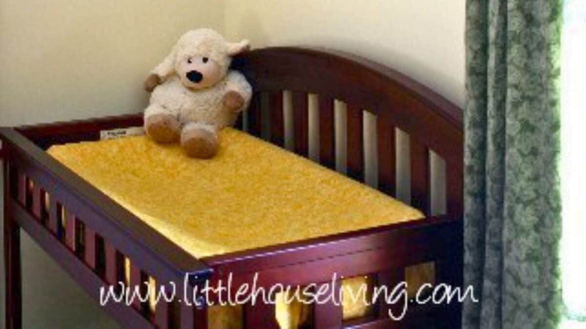 hand sewn baby changing table and curtain